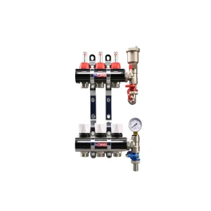 3 Port Underfloor Heating Manifold – Nickel-Plated Brass 3 Circuit Kit with Flow Meters, Automatic Air Vent, Pressure Gauge & Drain Valves